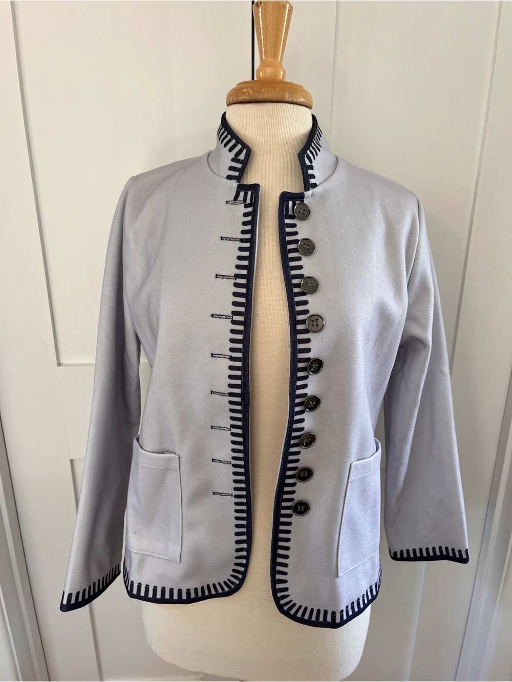 Womens Light Gray Trimmed Button Jacket
